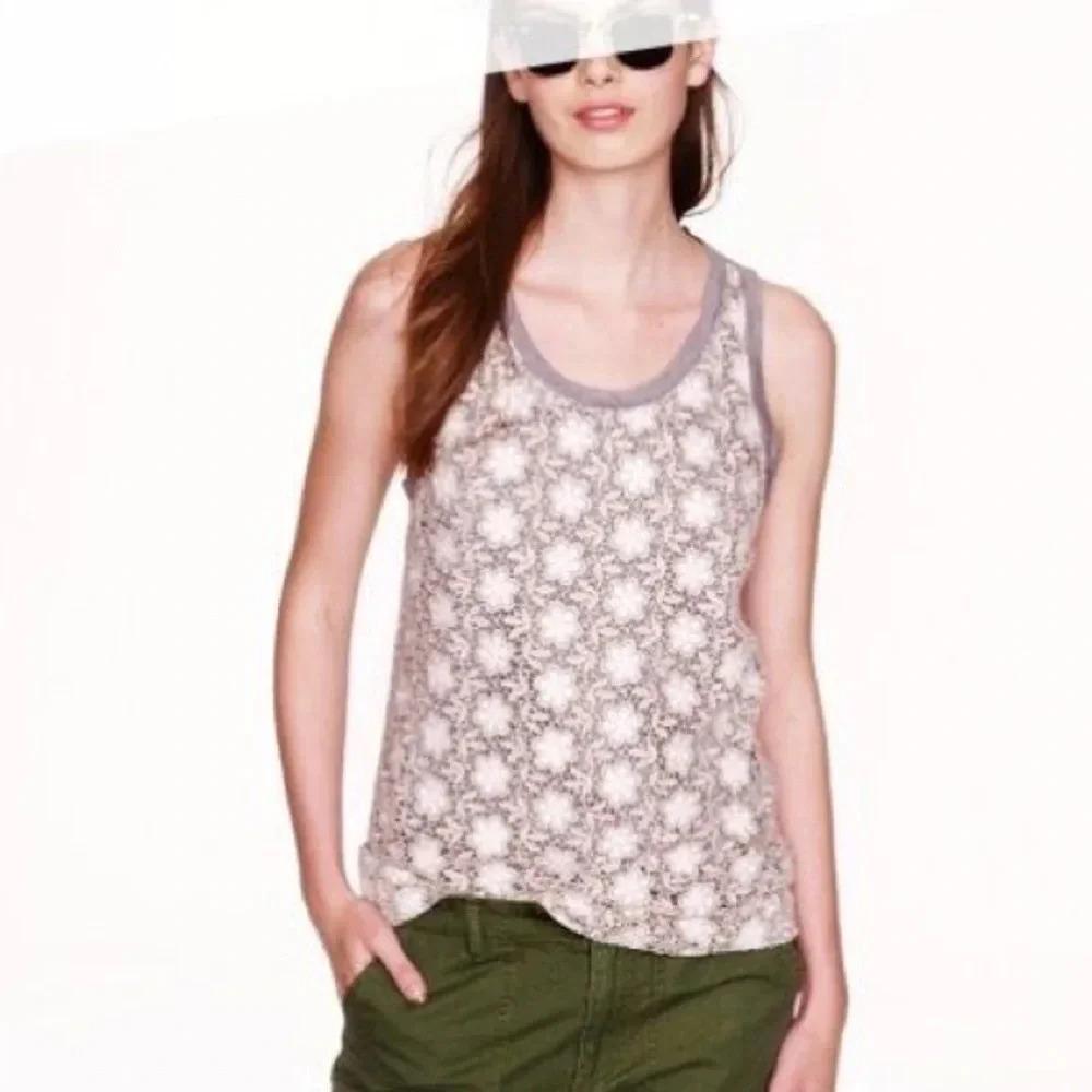 J. Crew Gray Flower Lace Tank Top Size Small